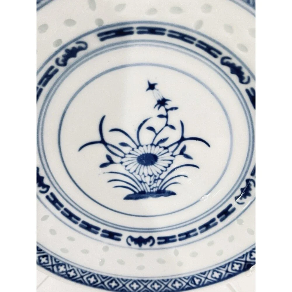 Jingdezhen Rice Eye Grain 6 Inch Desert Plates White & Blue Porcelain  Set of 4